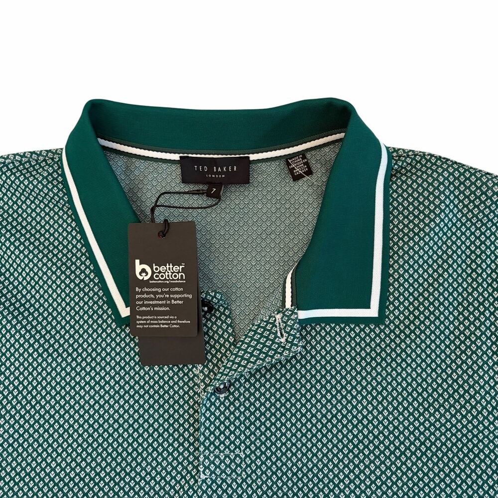 Ted Baker Geo Textured Short Sleeve Polo Shirt Regular Dark Green Sz7 US 3XL NEW - Picture 2 of 15